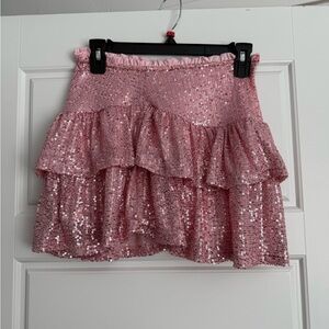 Pink Sequin Ruffle Skirt